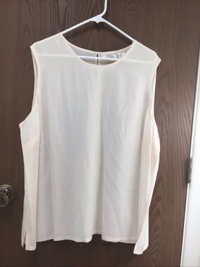Field Manor Ivory Sleeveless Chiffon Blouse 100% silk, sz 3XL